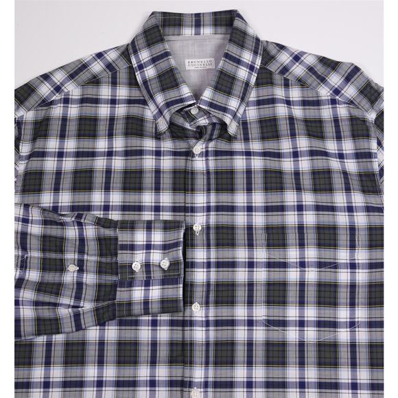 Brunello Cucinelli Other - Brunello Cucinelli Blue Green Plaid Cotton Button-Up Shirt Men's 3XL XXXL